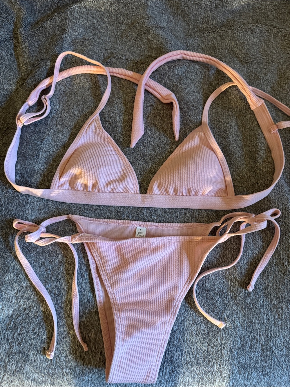 Light Pink Ribbed Triangle Bikini Set - Unbranded